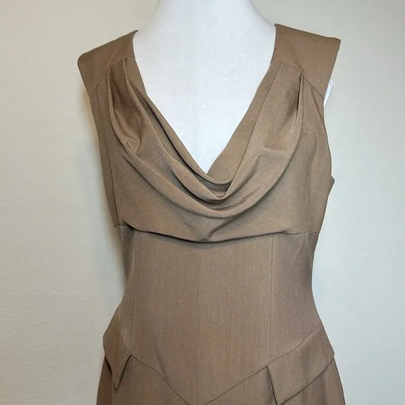 Boston Proper Cowl Neckline Sheath Dress Taupe Tan Size 10 - Picture 6 of 14